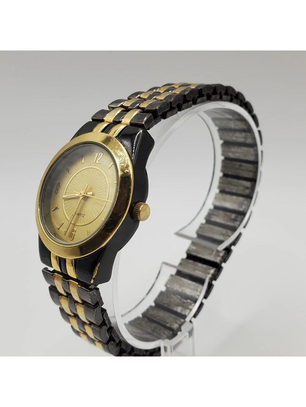 Quartz Watch Women Black/Gold 26mm Stretch Band Tone New Battery